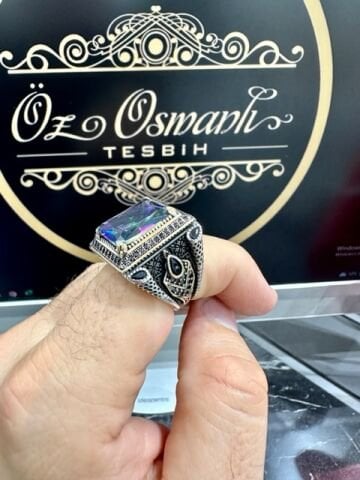 Mistik Topaz Taşlı Gümüş Erkek Yüzük