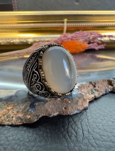 Gri Akik Taşlı Gümüş Yüzük