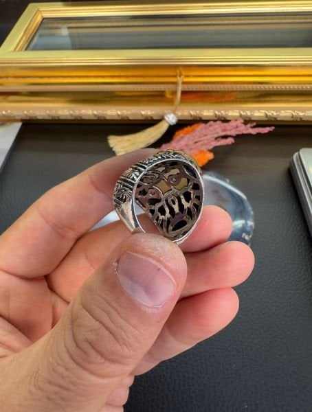 Gri Akik Taşlı Gümüş Yüzük