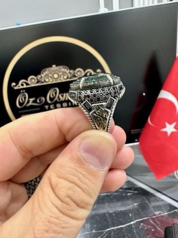 Zümrüt Taşı 925 Ayar Gümüş Erkek Yüzük