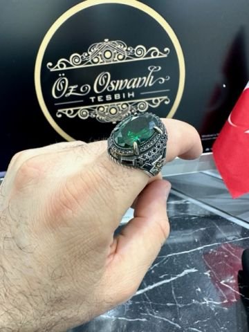 Zümrüt Taşı 925 Ayar Gümüş Erkek Yüzük