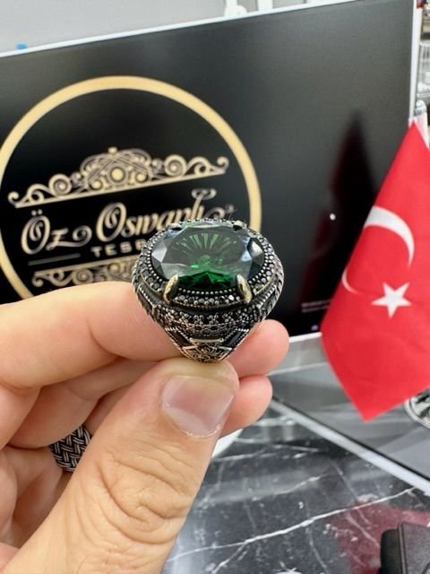 Zümrüt Taşı 925 Ayar Gümüş Erkek Yüzük