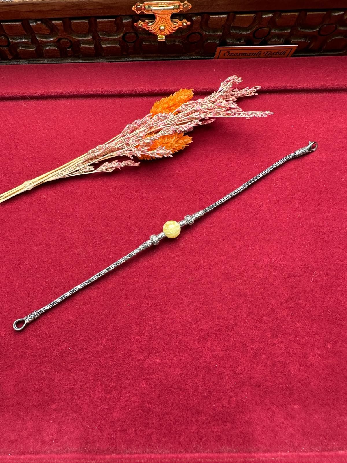 Damla Kehribar Habbeli Kazaz Bileklik