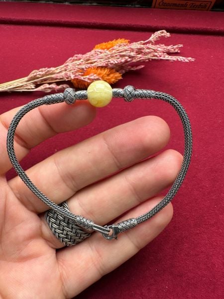 Damla Kehribar Habbeli Kazaz Bileklik