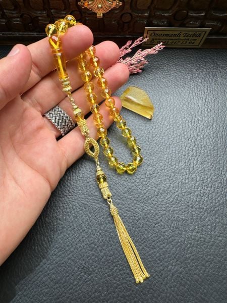 Küre Model Faseta Kesim Şeffaf Kaya Damla Kehribar Tesbih