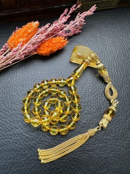 Küre Model Faseta Kesim Şeffaf Kaya Damla Kehribar Tesbih