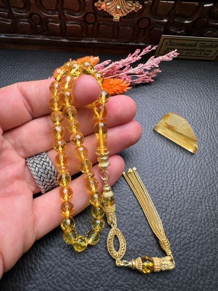 Küre Model Faseta Kesim Şeffaf Kaya Damla Kehribar Tesbih