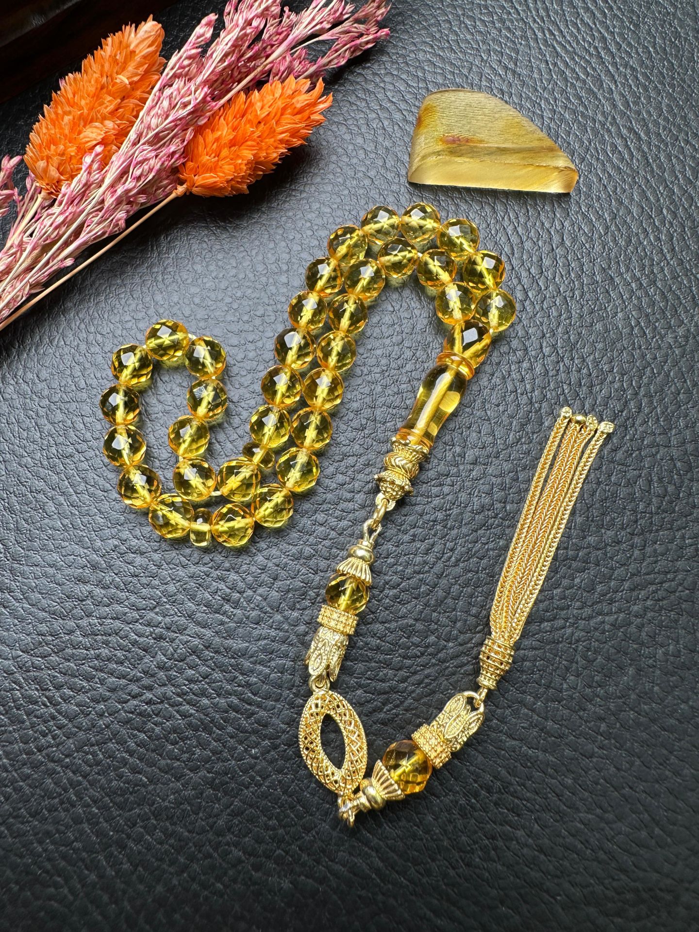 Küre Model Faseta Kesim Şeffaf Kaya Damla Kehribar Tesbih