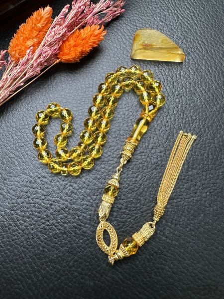 Küre Model Faseta Kesim Şeffaf Kaya Damla Kehribar Tesbih