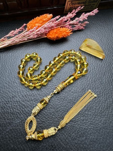 Küre Model Faseta Kesim Şeffaf Kaya Damla Kehribar Tesbih