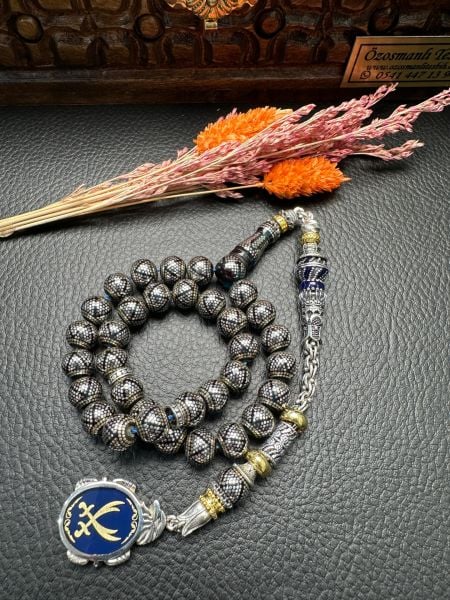 Küre Model Gümüş İşlemeli Ateş Kehribar Tesbih