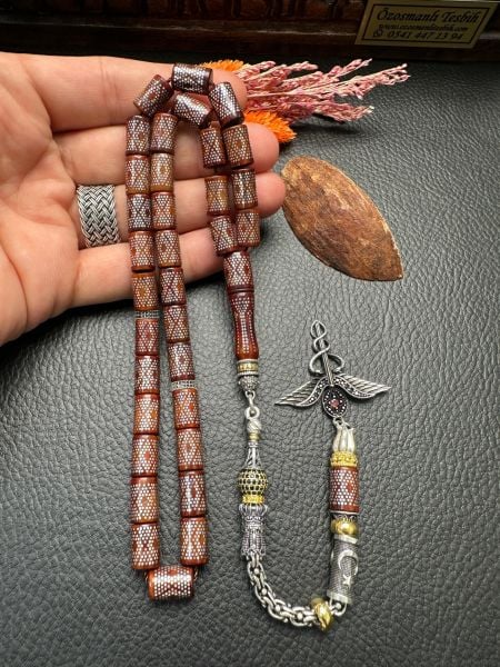 Kesme Model Gümüş İşlemeli Kuka Tesbih