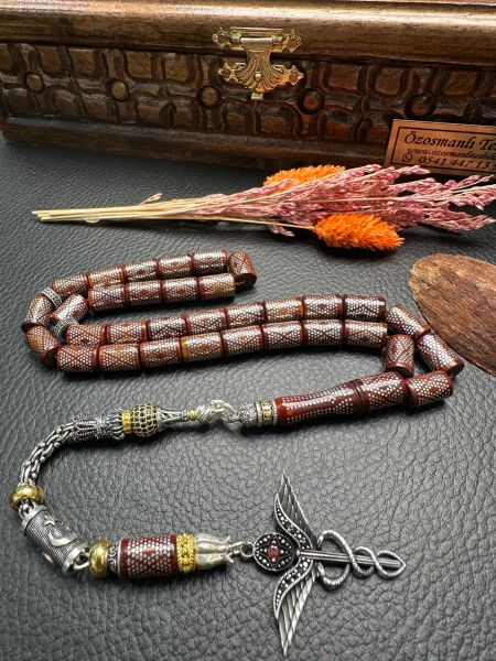 Kesme Model Gümüş İşlemeli Kuka Tesbih