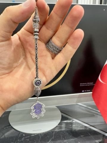 Tekli Lila Renk 925 Ayar Gümüş Püskül