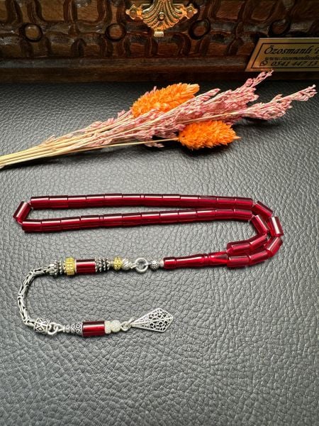 Kesme Model Dörtparmak Ateş Kehribar Tesbih