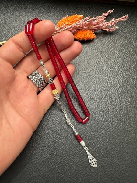 Kesme Model Dörtparmak Ateş Kehribar Tesbih