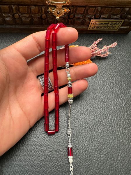 Kesme Model Dörtparmak Ateş Kehribar Tesbih