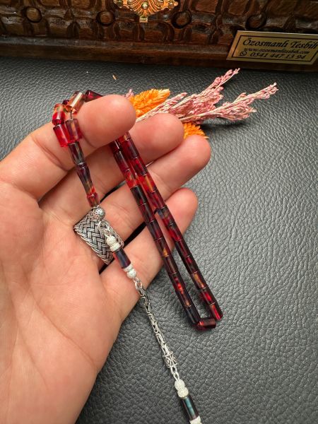 Kesme Model Dörtparmak Ateş Kehribar Tesbih