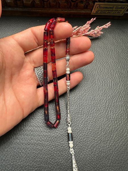 Kesme Model Dörtparmak Ateş Kehribar Tesbih