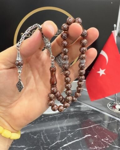 Küre Model Gümüş İşlemeli Kuka Tesbih