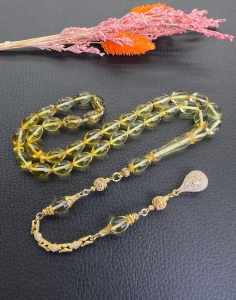 Beyzi Model Şeffaf Baltık Damla Kehribar Tesbih