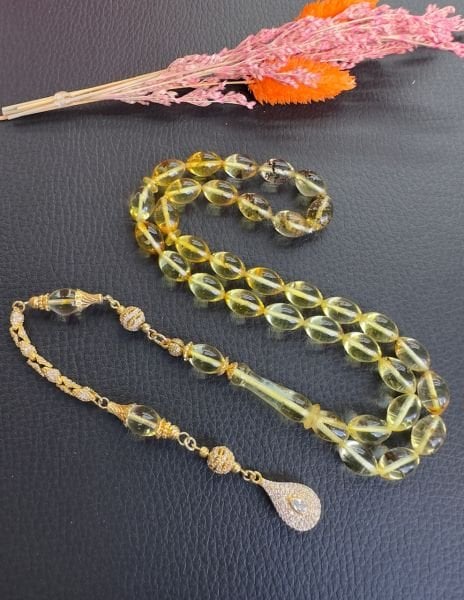 Beyzi Model Şeffaf Baltık Damla Kehribar Tesbih