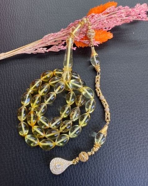 Beyzi Model Şeffaf Baltık Damla Kehribar Tesbih