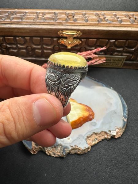 Osman Özpala Yapımı Damla Kehribar Gümüş Yüzük