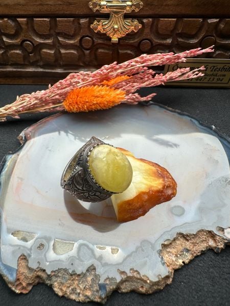 Damla Kehribar Gümüş Yüzük