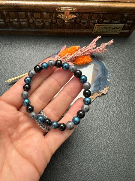 Siyah Obsidyen ve Hematit Doğal Taş Bileklik