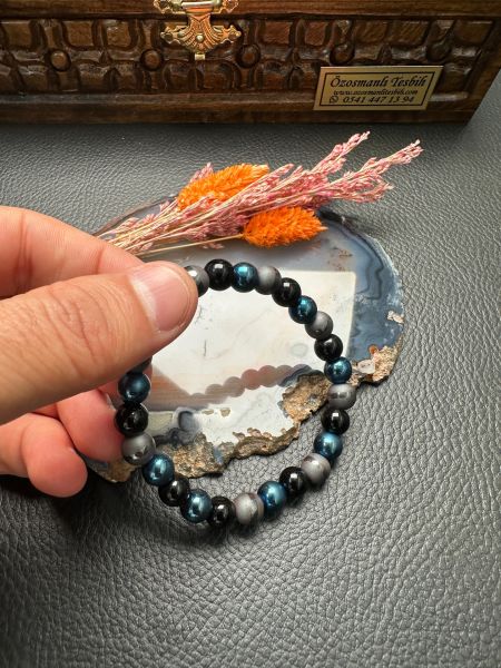 Siyah Obsidyen ve Hematit Doğal Taş Bileklik