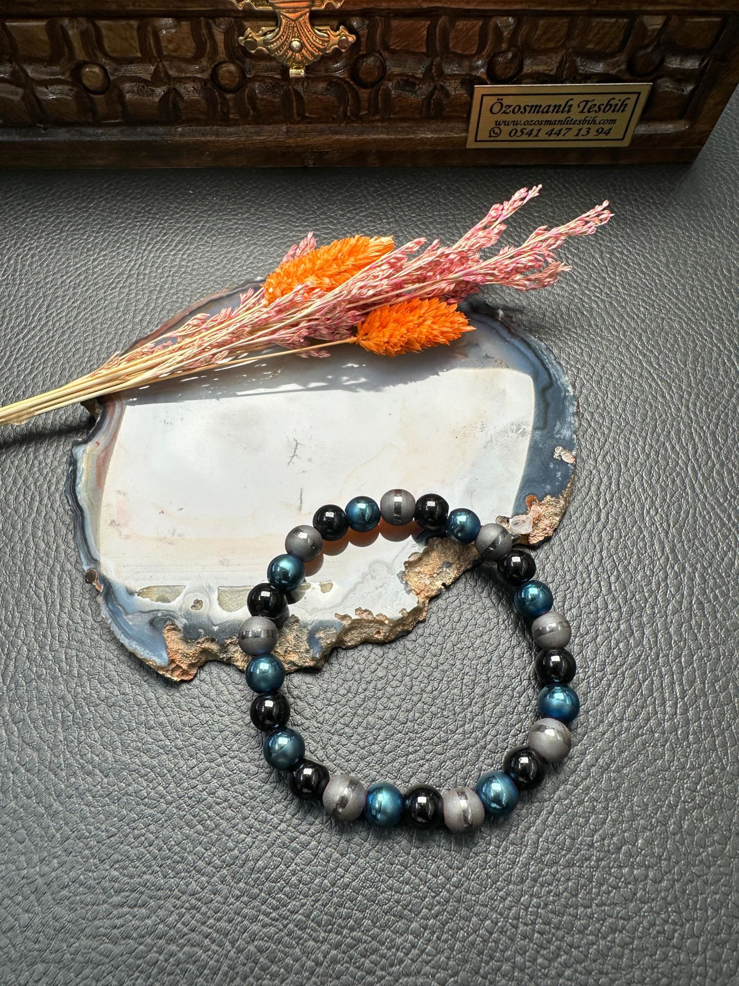 Siyah Obsidyen ve Hematit Doğal Taş Bileklik
