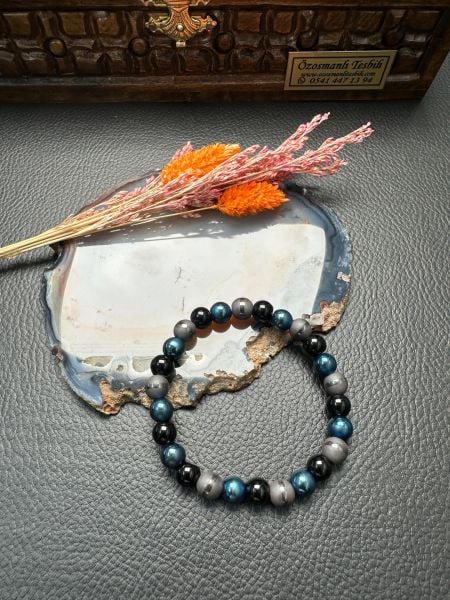 Siyah Obsidyen ve Hematit Doğal Taş Bileklik