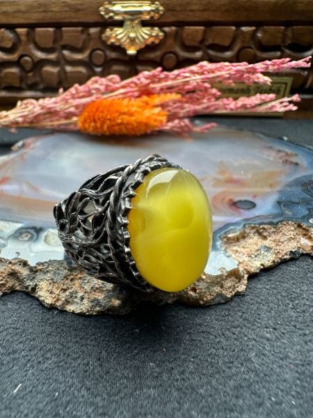 Damla Kehribar Gümüş Yüzük