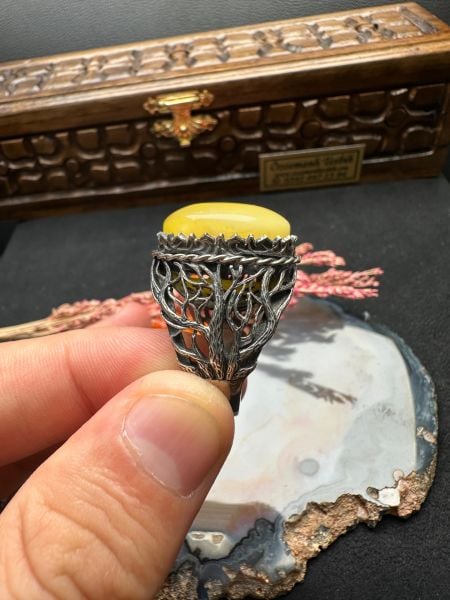 Damla Kehribar Gümüş Yüzük