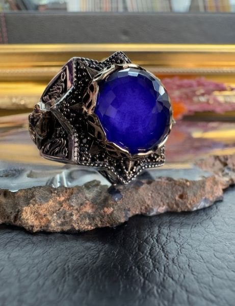 Safir Taşlı Gümüş Yüzük