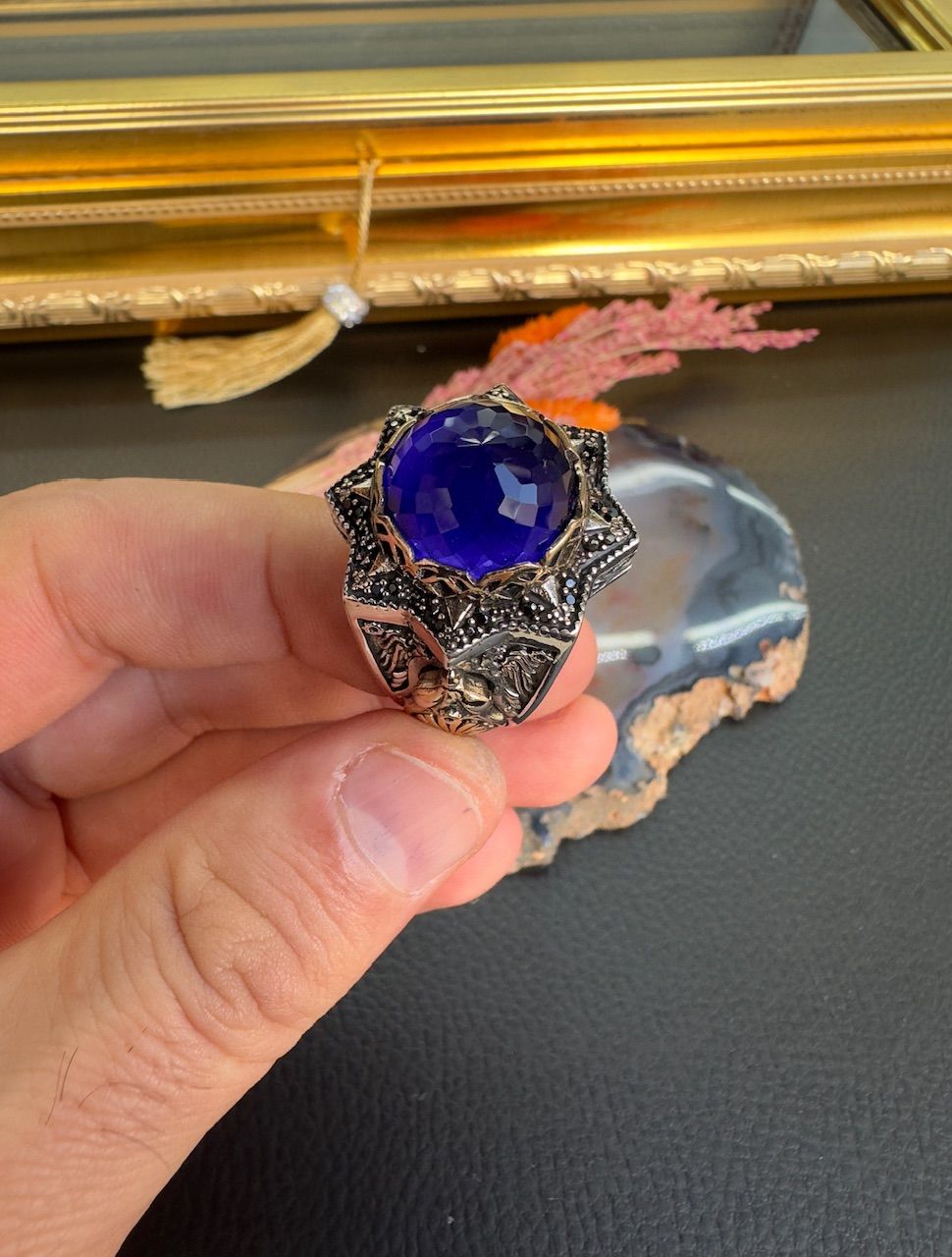 Safir Taşlı Gümüş Yüzük