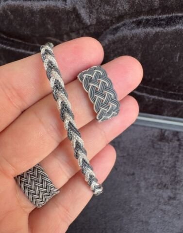 Siyah Beyaz 1000 Ayar Kazaz Bileklik ve Kolye Set