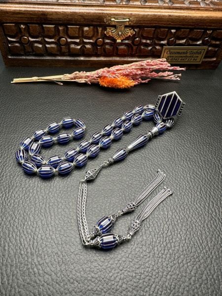 Gümüş  Yarma İşlemeli Ateş Kehribar Tesbih ve Yüzük Kombin