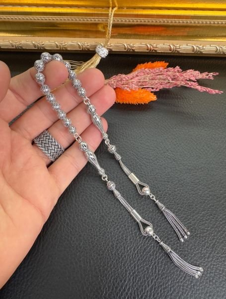 Özel Tasarım Küre Model  Zaza Gümüş Tesbih