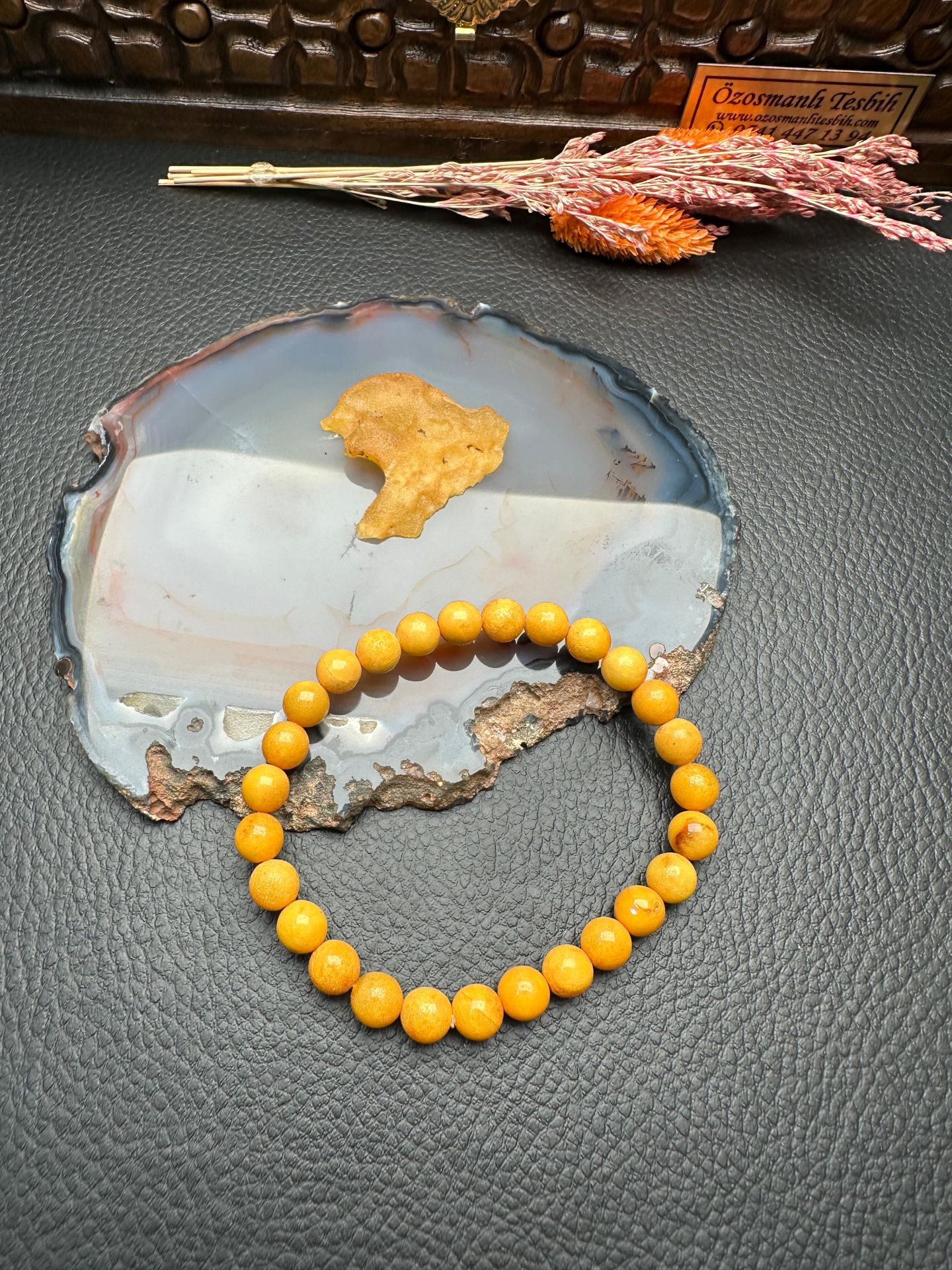 Eskitme Model Damla Kehribar Bileklik