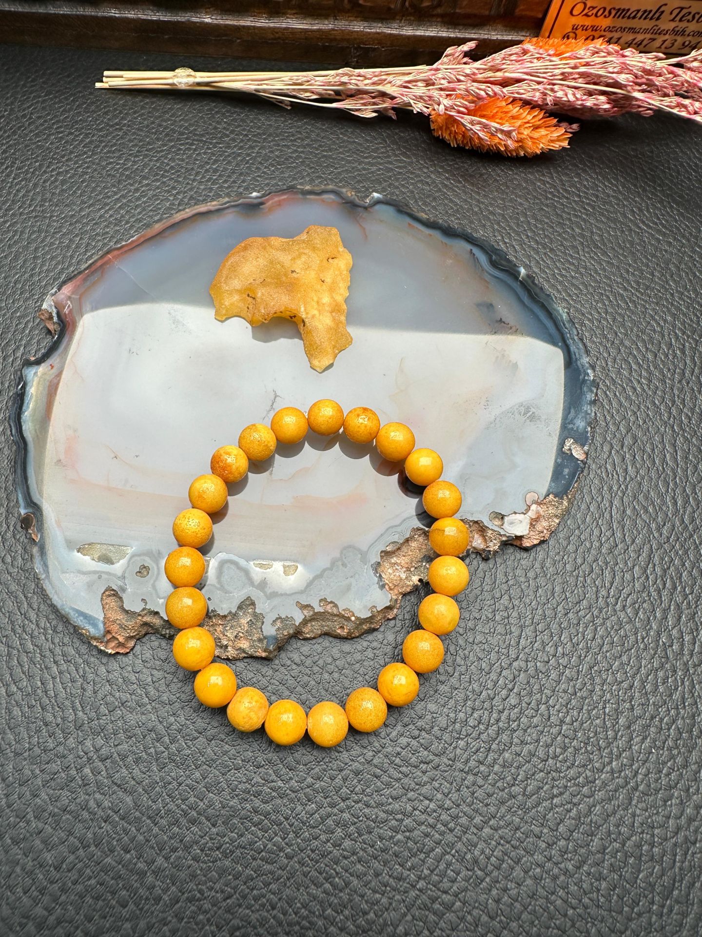 Eskitme Model Damla Kehribar Bileklik