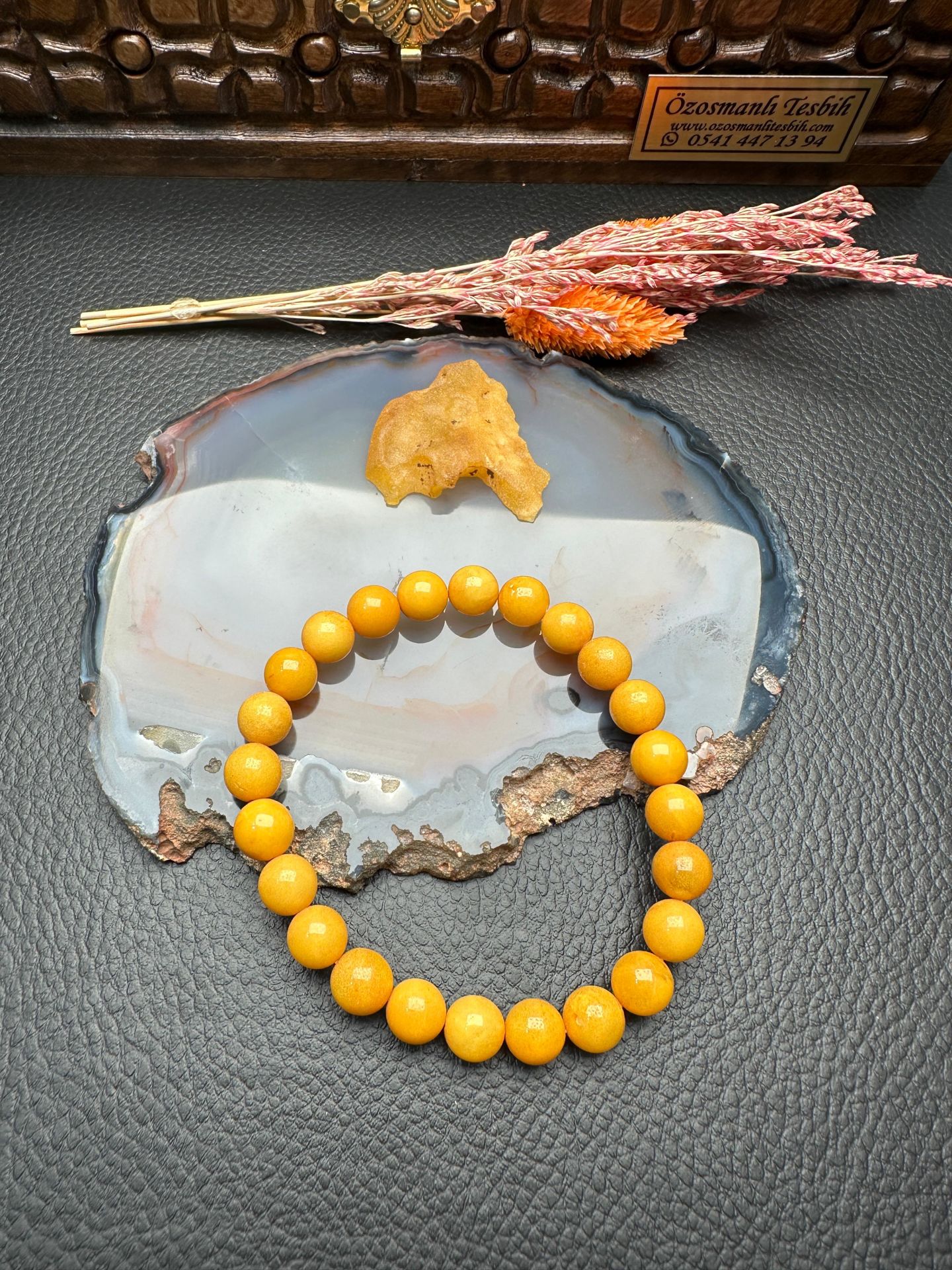 Eskitme Model Damla Kehribar Bileklik