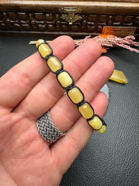 Makrome Örme Damla Kehribar Bileklik