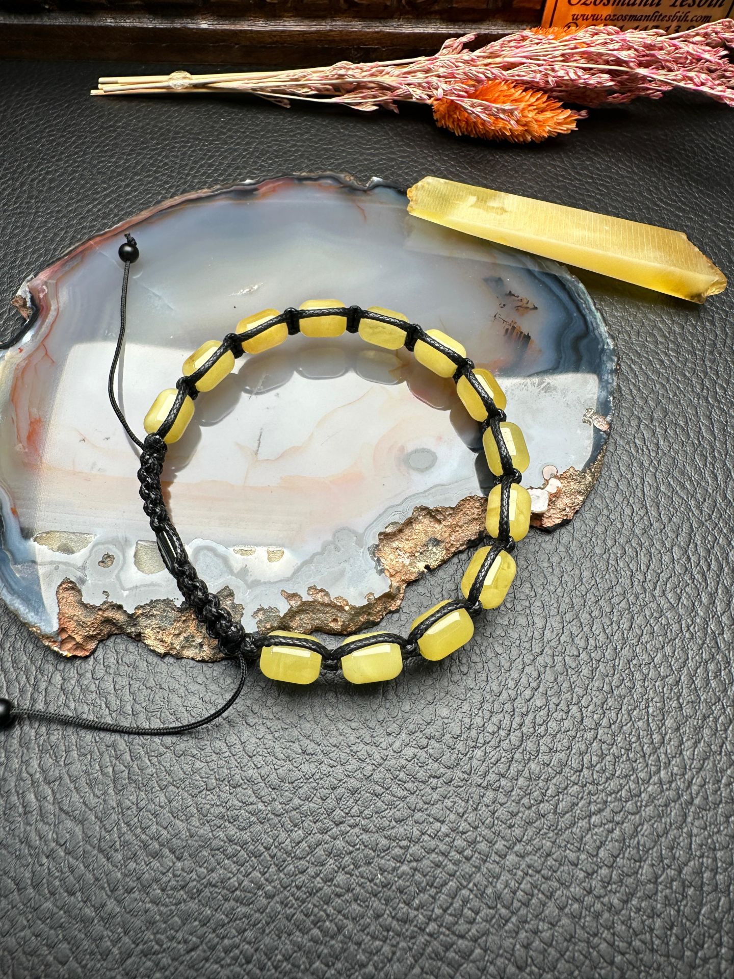 Makrome Örme Damla Kehribar Bileklik