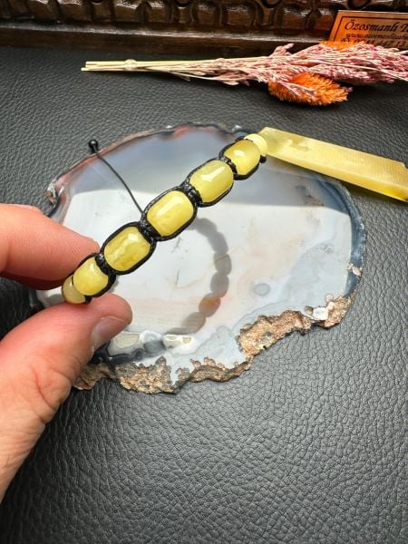 Makrome Örme Damla Kehribar Bileklik