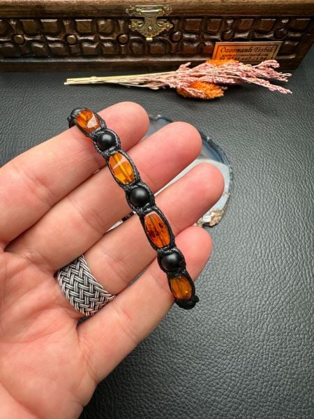 Makrome Örme Damla Kehribar Bileklik