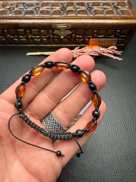 Makrome Örme Damla Kehribar Bileklik