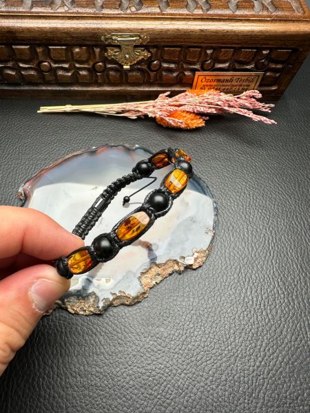 Makrome Örme Damla Kehribar Bileklik