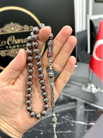 Küre Model Gümüş İşlemeli Kuka Tesbih